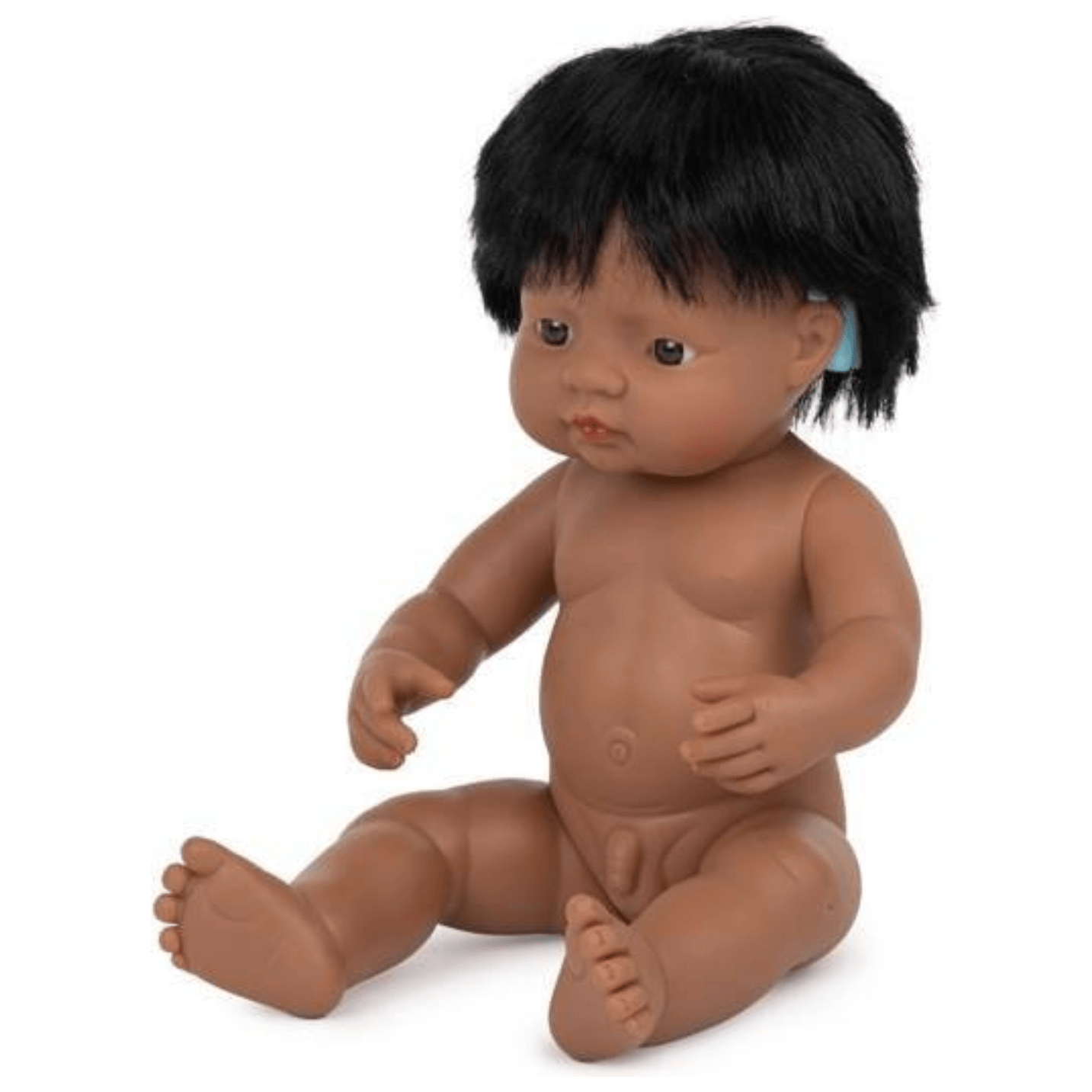 Sienna miniland Babypuppe Hispanic Junge mit Cochlea-Implantat 38 cm Hörgerät