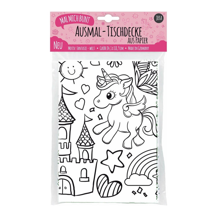 Black Ausmal-Tischdecke aus Papier - Motiv: Fantasie / Einhorn