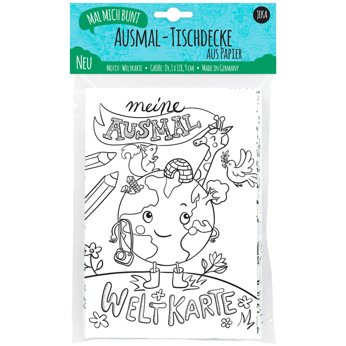 Medium Turquoise Ausmal-Tischdecke aus Papier - Motiv "Weltkarte"