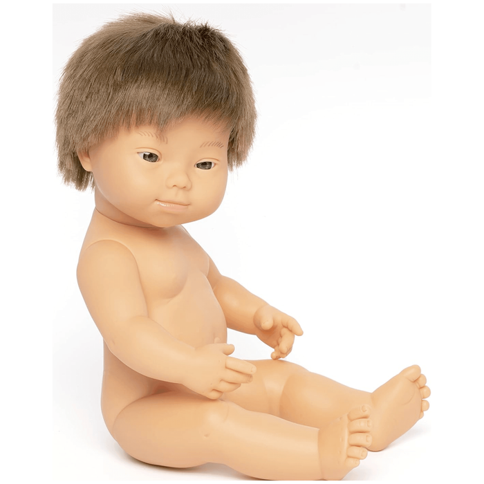 Tan miniland Babypuppe europäischer Junge 38cm mit Down Syndrom