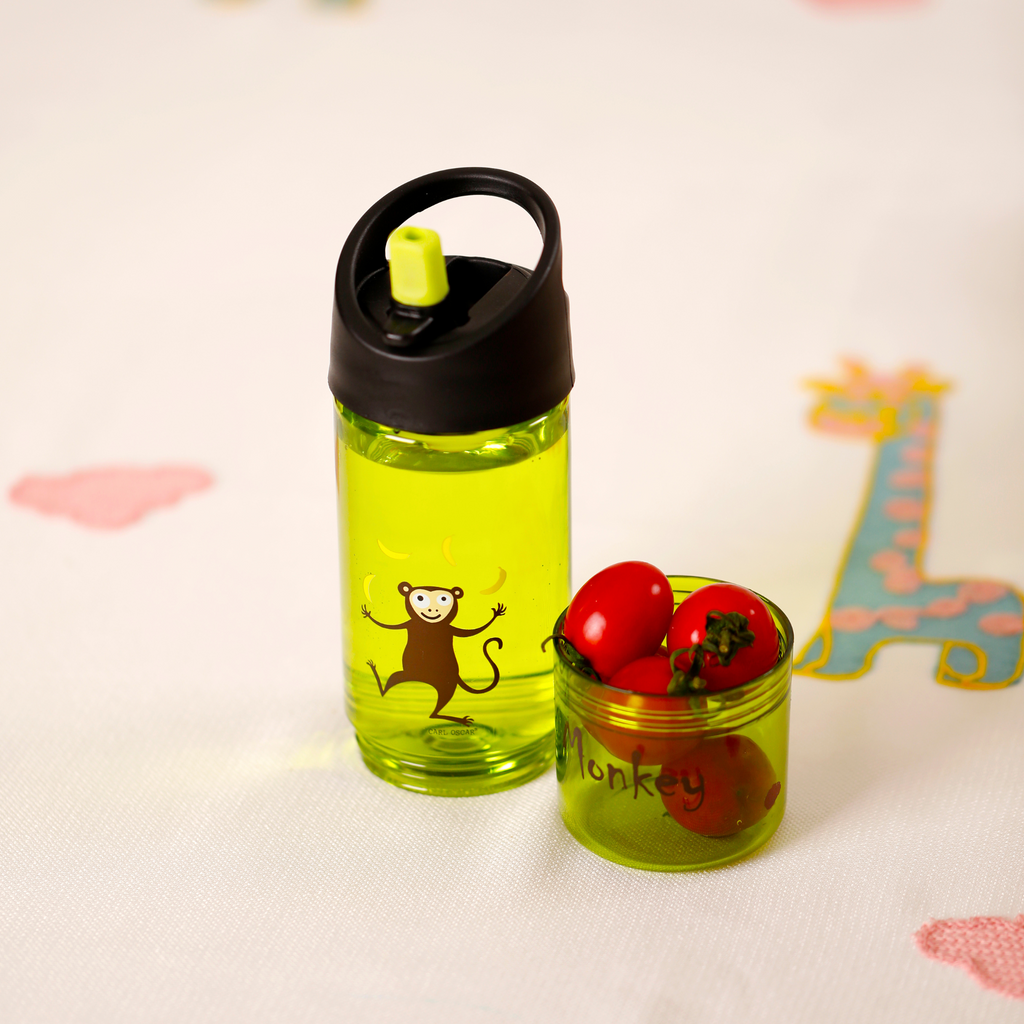 Wasserflasche 2 in 1, Kinder 0,3 + 0,15 L  - Türkis, Limette und Lila - Kidsimply GmbH