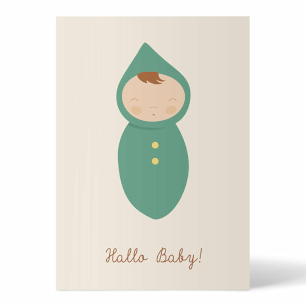 Postkarte Hallo Baby von ellou -  verschiedene Varianten zur Auswahl, blau, beige und orange - Kidsimply GmbH